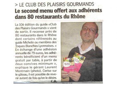 Les Plaisirs Gourmands : le second menu offert aux adhérents dans 80 restaurants du Rhône